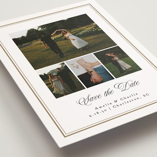 This is a snow save the date postcards with standard by Erin L. Wilson called hampton house printing on signature in postcard