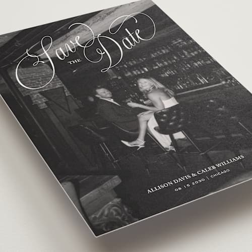 This is a cloud save the date postcards with standard by Kate Ahn called griffin printing on signature in postcard
