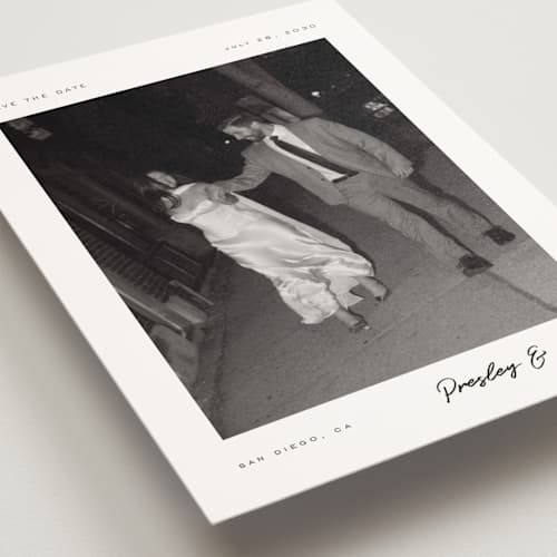 This is a cloud save the date postcards with standard by Nicole Walsh called corner printing on signature in postcard