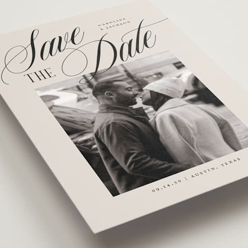 This is a buttercream save the date postcards with standard by Jessica Williams called belmont printing on signature in postcard