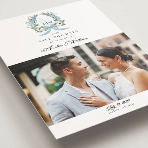 This is a bluebell save the date postcards with standard by Susan Moyal called disney's cinderella fairytale printing on signature in postcard