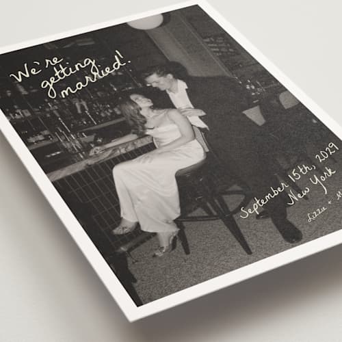 This is a sublime save the date postcards with standard by Helena Vitto called birds of paradise printing on signature in postcard