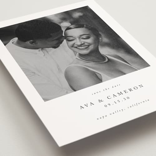 This is a onyx save the date postcards with standard by Jennifer Postorino called simple elegance printing on signature in postcard