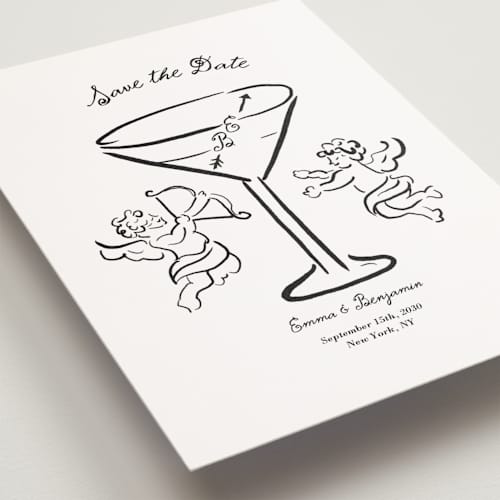 This is a leather save the date postcards with standard by Helena Vitto called happiest hour printing on signature in postcard