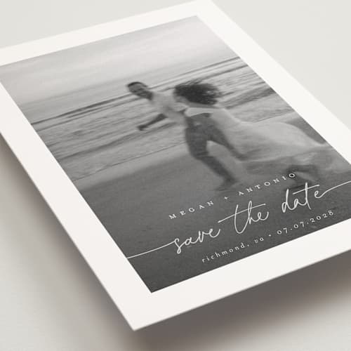 This is a ivory save the date postcards with standard by Pippa Shaw called gaussian printing on signature in postcard