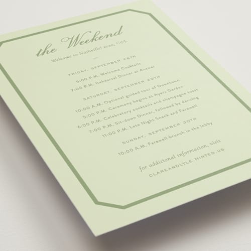This is a mint ceremony reception essentials with standard by Sara Hicks Malone called montgomery printing on signature in petite