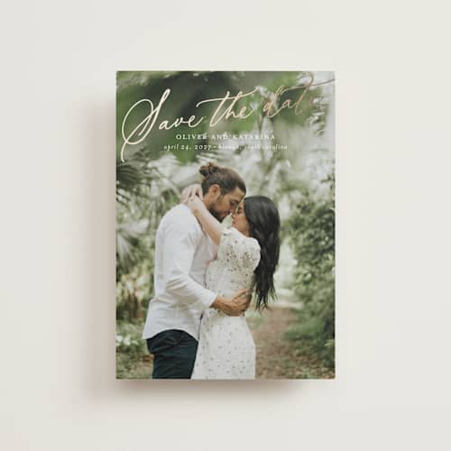 This is a cloud petite save the dates with foil pressed by Erika Firm called kiawah printing on recycled smooth signature in petite