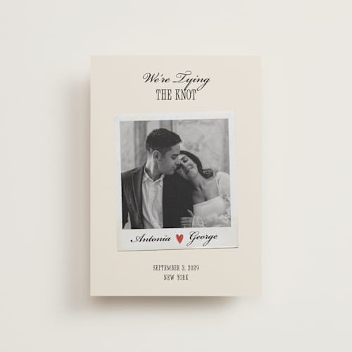 This is a lily petite save the dates with standard by Pati Cascino called two hearts printing on recycled smooth signature in petite