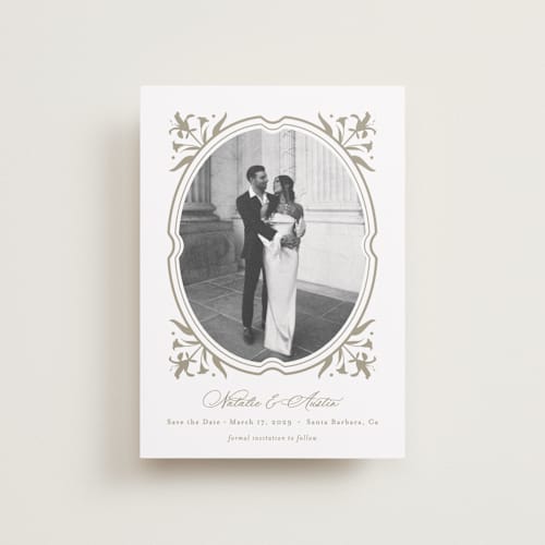 This is a paris rain petite save the dates with standard by Jennifer Postorino called calia printing on recycled smooth signature in petite