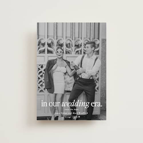 This is a quartz petite save the dates with standard by Angela Marzuki called holiday era printing on recycled smooth signature in petite