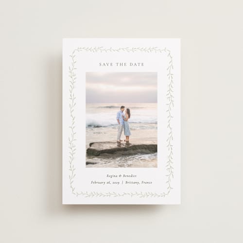 This is a ivy petite save the dates with standard by chocomocacino called cramique printing on recycled smooth signature in petite