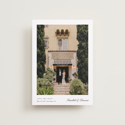 This is a lily petite save the dates with standard by Christy Hy Lee called simple space printing on recycled smooth signature in petite