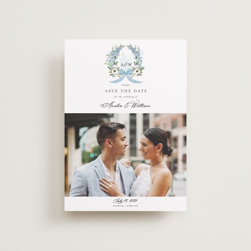 This is a bluebell petite save the dates with standard by Susan Moyal called disney's cinderella fairytale printing on recycled smooth signature in petite