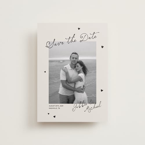 This is a vintage petite save the dates with standard by Kelly Watkins called felicity printing on recycled smooth signature in petite