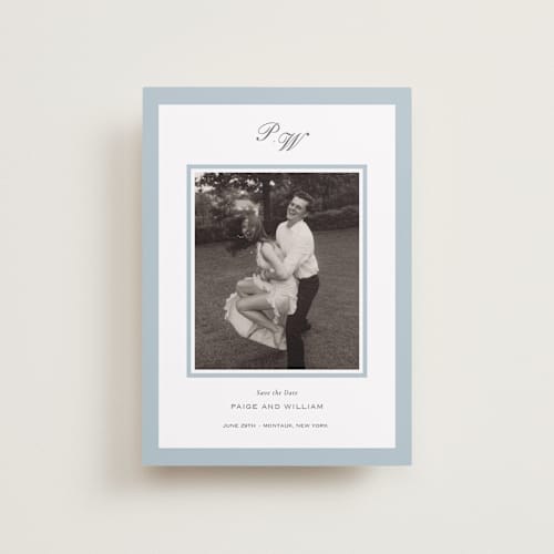 This is a sky petite save the dates with standard by Sara Hicks Malone called briland printing on recycled smooth signature in petite