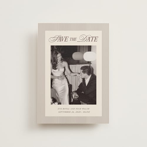 This is a maroon petite save the dates with standard by Pati Cascino called sienna printing on recycled smooth signature in petite