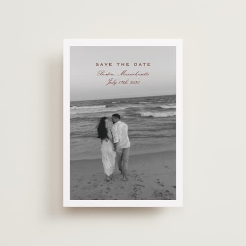 This is a pecan petite save the dates with standard by chocomocacino called flatkaka printing on recycled smooth signature in petite