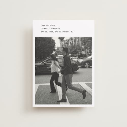 This is a fog petite save the dates with standard by Sumak Studio called simple printing on recycled smooth signature in petite