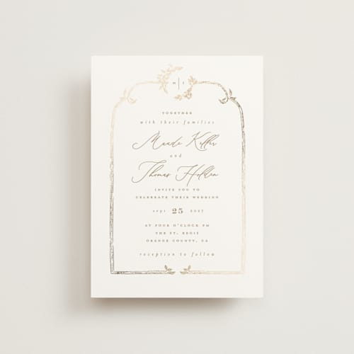This is a porcelain petite wedding invitations with foil pressed by Leah Bisch called reflection printing on signature in petite