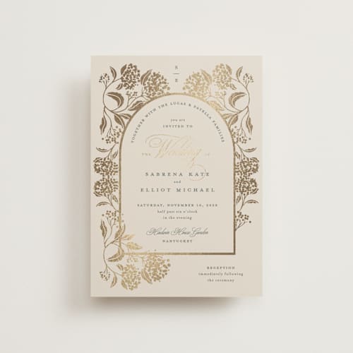 This is a tea time petite wedding invitations with foil pressed by Susan Zinader called shimmering hydrangeas printing on signature in petite