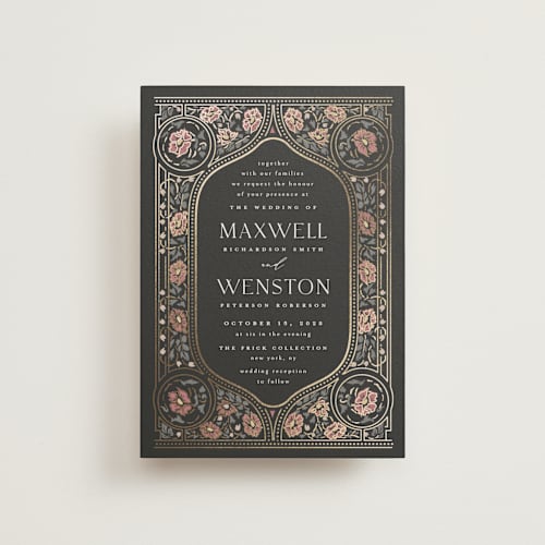 This is a ebony petite wedding invitations with foil pressed by Ana de Sousa called timeless nature printing on signature in petite