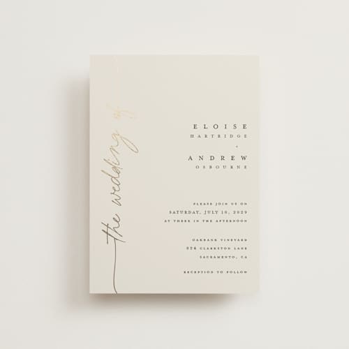 This is a linen petite wedding invitations with foil pressed by Pippa Shaw called silk printing on signature in petite
