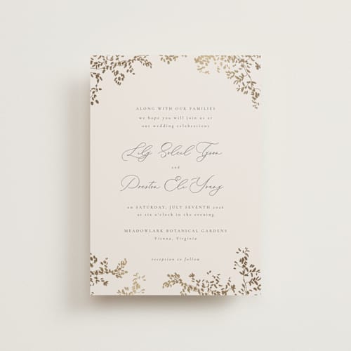 This is a luxe neutral petite wedding invitations with foil pressed by Design Lotus called forever and a day printing on signature in petite