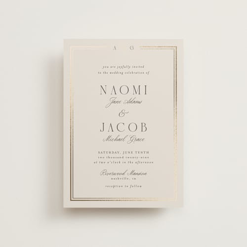 This is a champagne petite wedding invitations with foil pressed by Nicole Walsh called grace printing on signature in petite