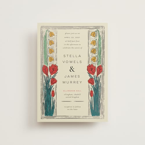 This is a birch petite wedding invitations with foil pressed by Shiny Penny Studio called deco spring florals printing on signature in petite