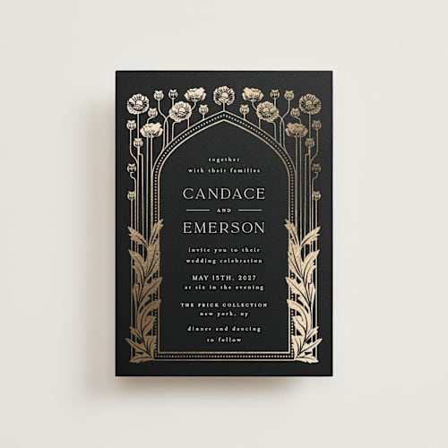 This is a onyx petite wedding invitations with foil pressed by Ana de Sousa called nouveau flowers printing on signature in petite