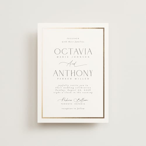 This is a porcelain petite wedding invitations with foil pressed by Nicole Walsh called regal printing on signature in petite