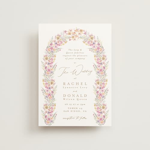 This is a spring petite wedding invitations with standard by Phrosné Barwood called floral arch printing on signature in petite