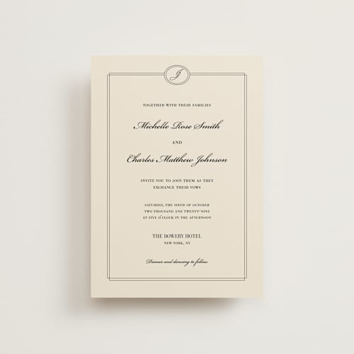 This is a cream petite wedding invitations with standard by Ryan Nicole called uptown formal printing on signature in petite