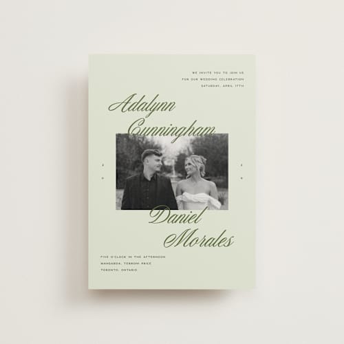This is a lemongrass petite wedding invitations with standard by Sam Dubeau called swoon printing on signature in petite
