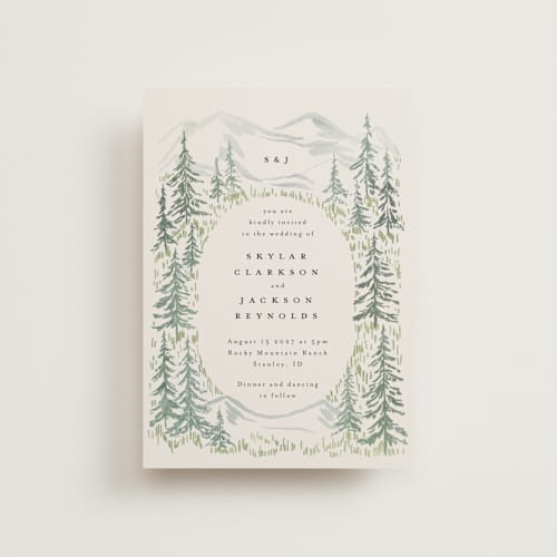 This is a forest petite wedding invitations with standard by Petra Kern called paradise printing on signature in petite