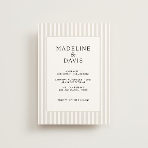 This is a latte petite wedding invitations with standard by First Rodeo Design called classic stripe printing on signature in petite
