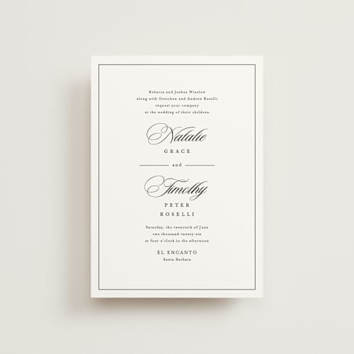 This is a noir petite wedding invitations with standard by Kimberly FitzSimons called sincerity printing on signature in petite