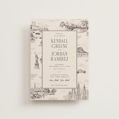 This is a antique petite wedding invitations with standard by Jenna Holcomb called new york toile printing on signature in petite