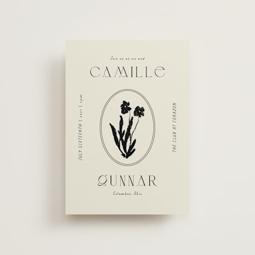 This is a onyx petite wedding invitations with standard by Alaina Cherup called la graine printing on signature in petite