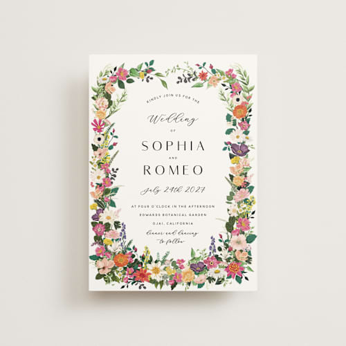 This is a daisy petite wedding invitations with standard by Susan Moyal called secret garden printing on signature in petite