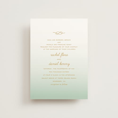 This is a mint petite wedding invitations with standard by SimpleTe Design called simple knot printing on signature in petite