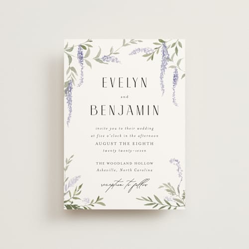 This is a lavender petite wedding invitations with standard by Design Lotus called enchanted evening printing on signature in petite