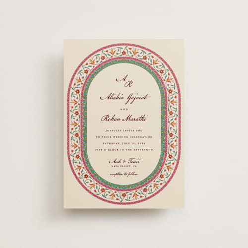 This is a ivory petite wedding invitations with standard by Sherley Ferreira called mughal gardens printing on signature in petite