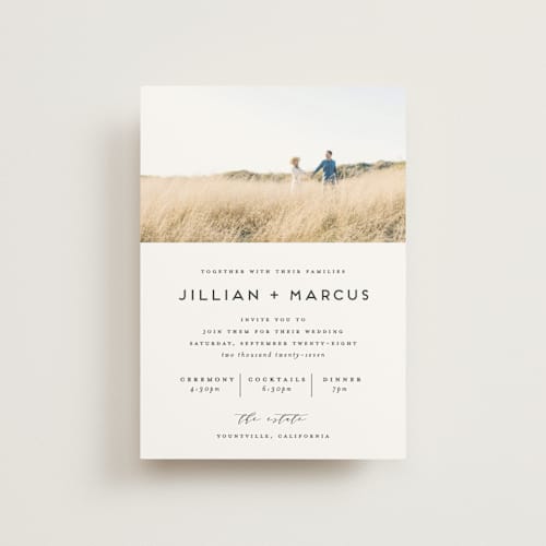 This is a linen petite wedding invitations with standard by Christie Garcia called picturesque printing on signature in petite