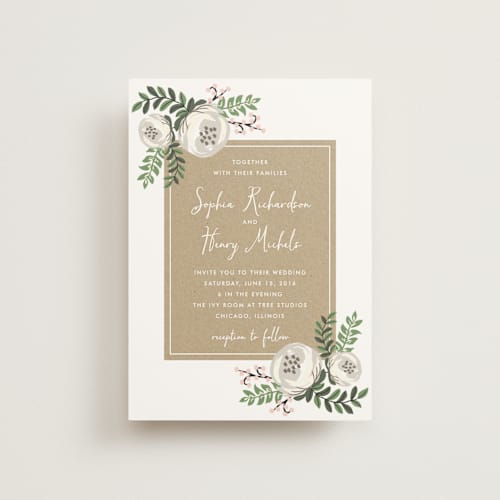This is a blush petite wedding invitations with standard by Lehan Veenker called krafted florals printing on signature in petite