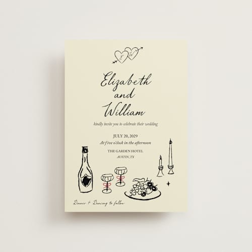 This is a champagne petite wedding invitations with standard by Helena Vitto called vintage lovers printing on signature in petite