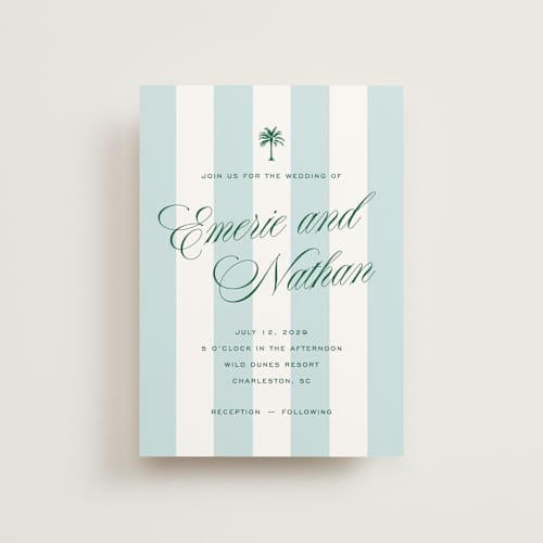 This is a low tide petite wedding invitations with standard by Susan Zinader called palm stripes printing on signature in petite