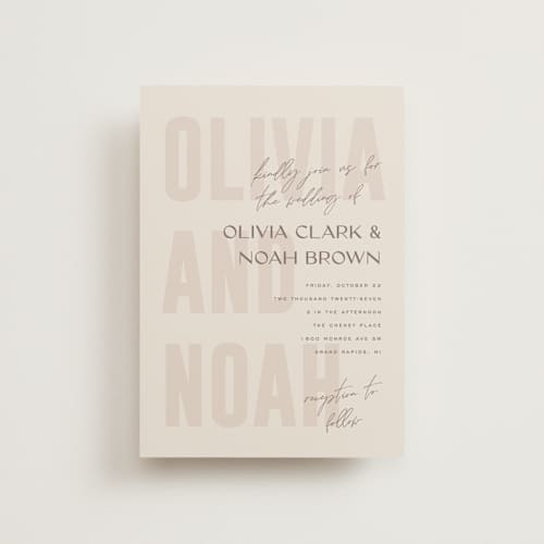 This is a blush petite wedding invitations with standard by Pixel and Hank called salted printing on signature in petite