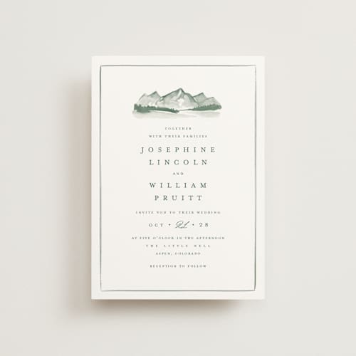 This is a pine petite wedding invitations with standard by Amy Kross called mountain ridge printing on signature in petite