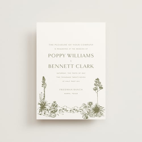 This is a verde petite wedding invitations with standard by Megan Davis called rancho printing on signature in petite